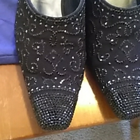 💥S Weitzman Blk.🎆Crystal Mules. 6.5m VINTAGE - Picture 2 of 7